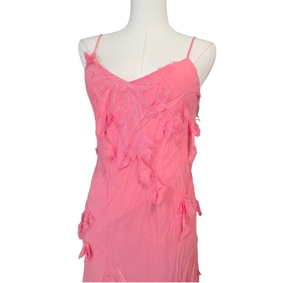 Saza USA Pink Floral 90 Applique Strappy Midi Dress Flounce Hem Size Small - Picture 3 of 10